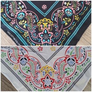 Two Colorfast Paisley Print 90s Vintage Bandanas 100% Cotton